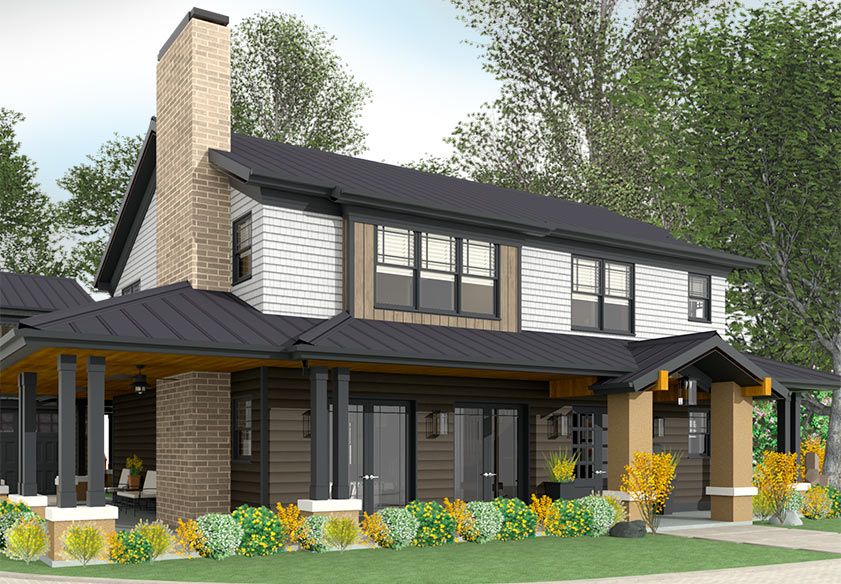 3D rendering exterior of a Modern Bungalow style home