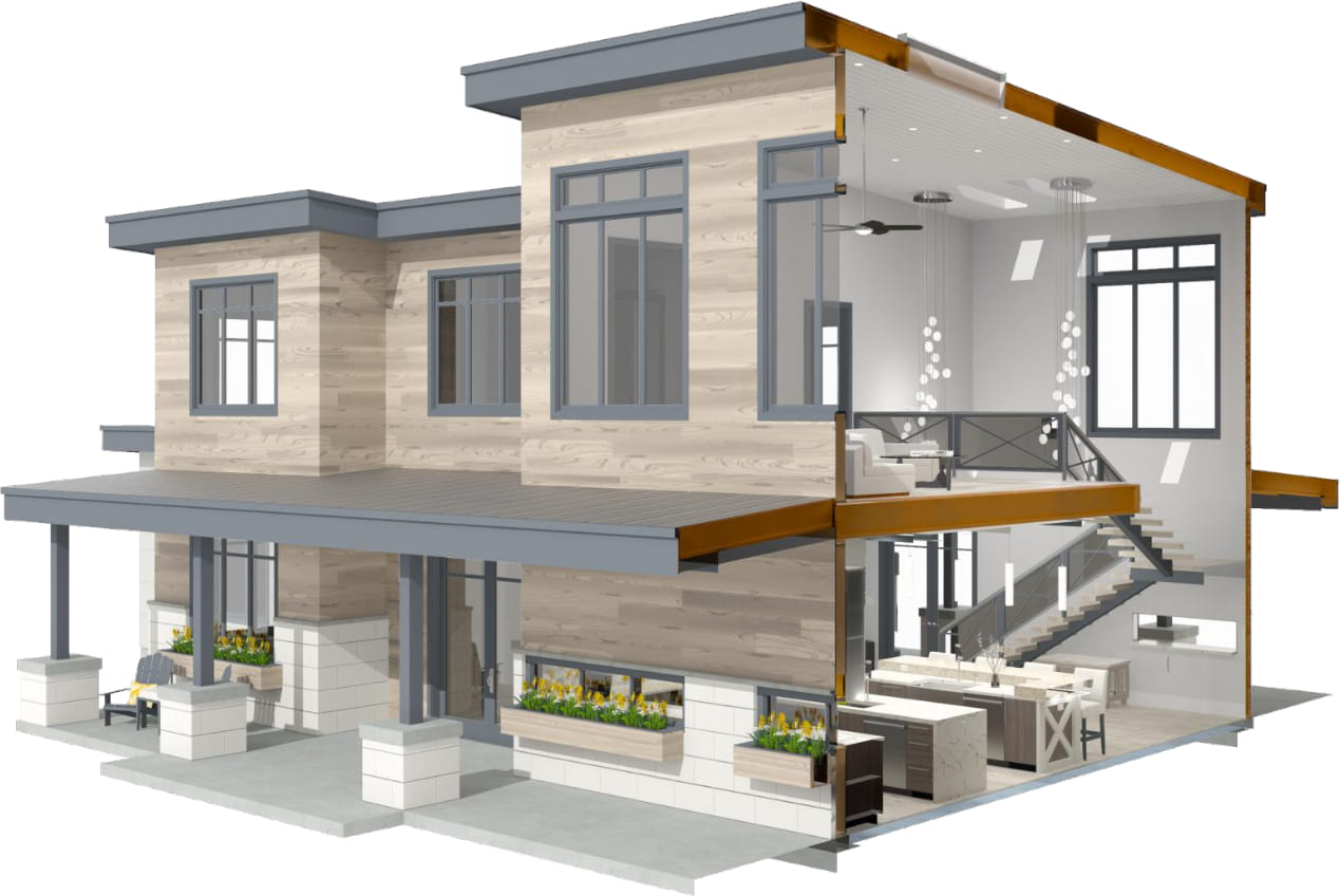 3D cutaway rendering of the Chief Architect Austin sample home plan.