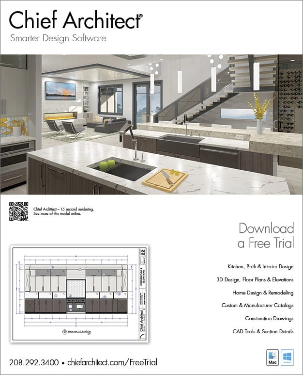 Modern Kitchen rendering of the Chief Architect Austin Sample plan