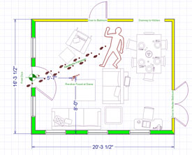 2D view of a crime scene.