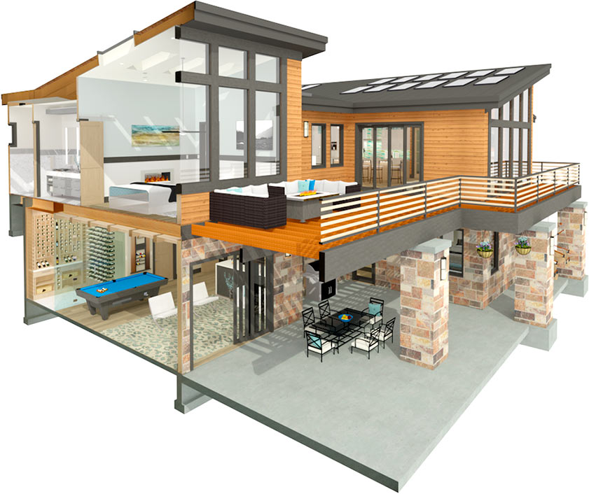 3D cross-section rendering of a Chief Architect sample house plan