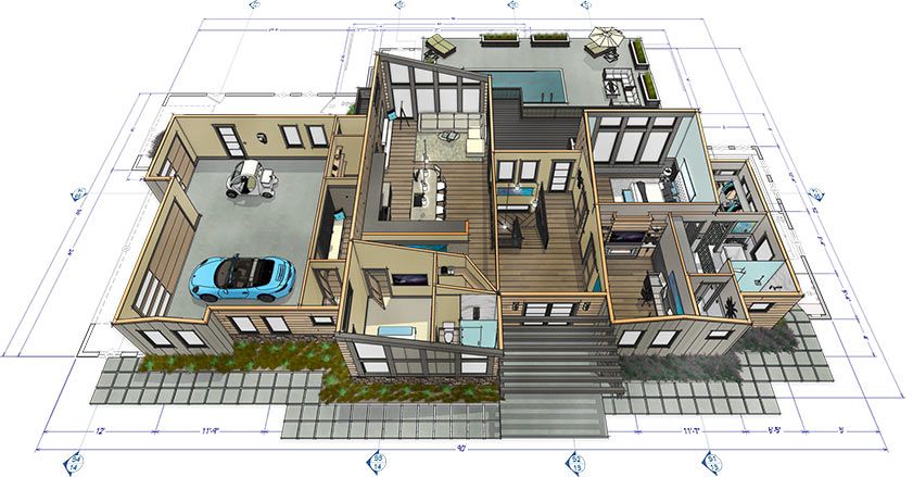 3D floor overview for a dollhouse view of a floor plan