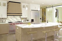 Photorealistic 3D rendering of a sample kitchen design