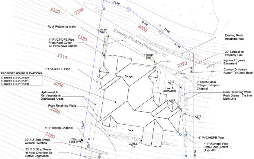 Terrain Site and Disturbance plan for a residential construction lot