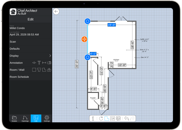 Measure and dimension a house with Bluetooth laser meters and display the floorplan on the As-Built iPad app