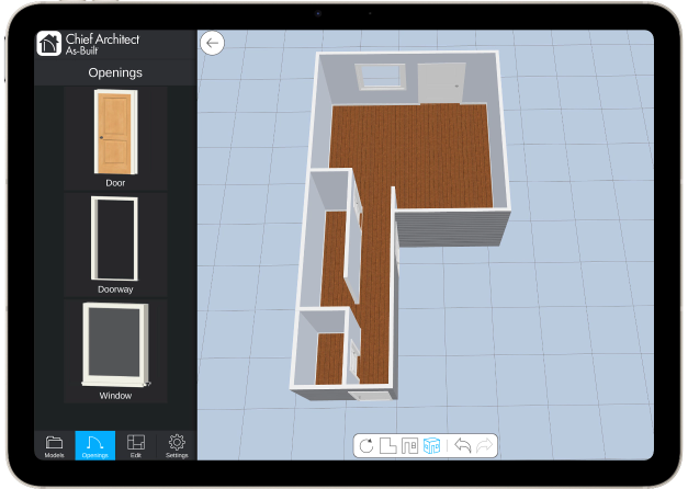 Edit a 3D As-Built house floorplan displayed on an iPad after scanning
