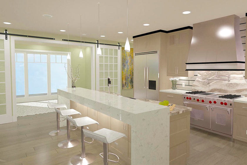 Kitchen remodeling rendered in 3D to visualize new design