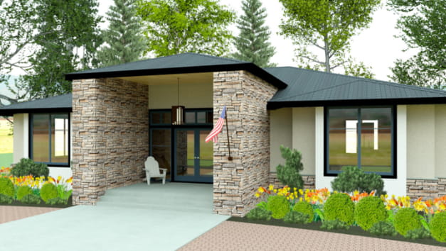 Remodel design option with new hip roof style