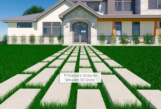 Rendering of realistic 3D grass blades using new Chief Architect X15 features