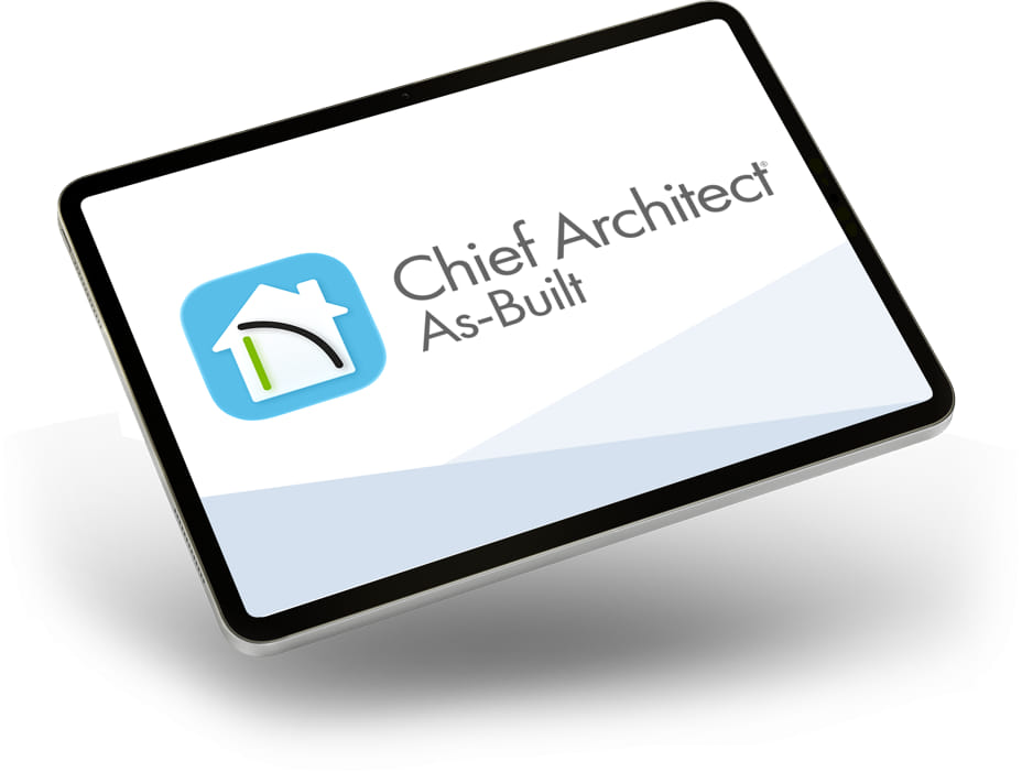 iPad tablet displaying Chief Architect As-Built app with teal icon
