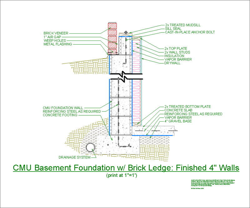 cad detail cmu basement finished 4 walls