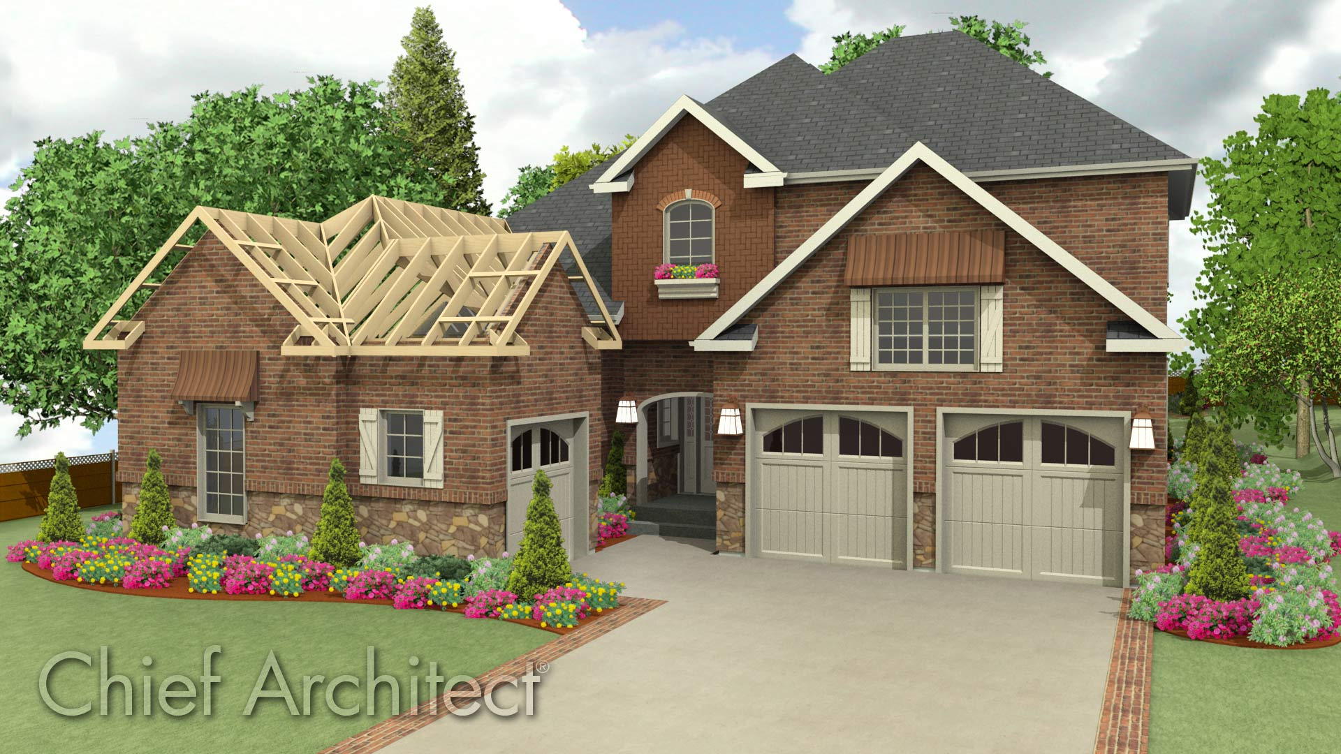 Homes can be rendered to show framing and finish materials 